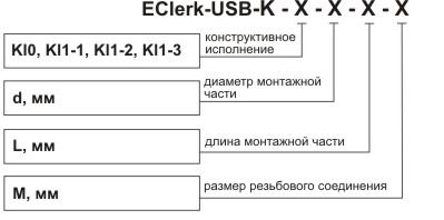 Обозначение при заказе даталоггера температуры EClerk-USB-K-Kl Обозначение при заказе даталоггера температуры EClerk-USB-K-Kl