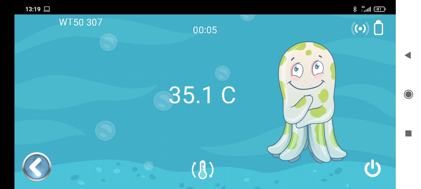 Процесс измерения: температура, таймер, индикаторы.