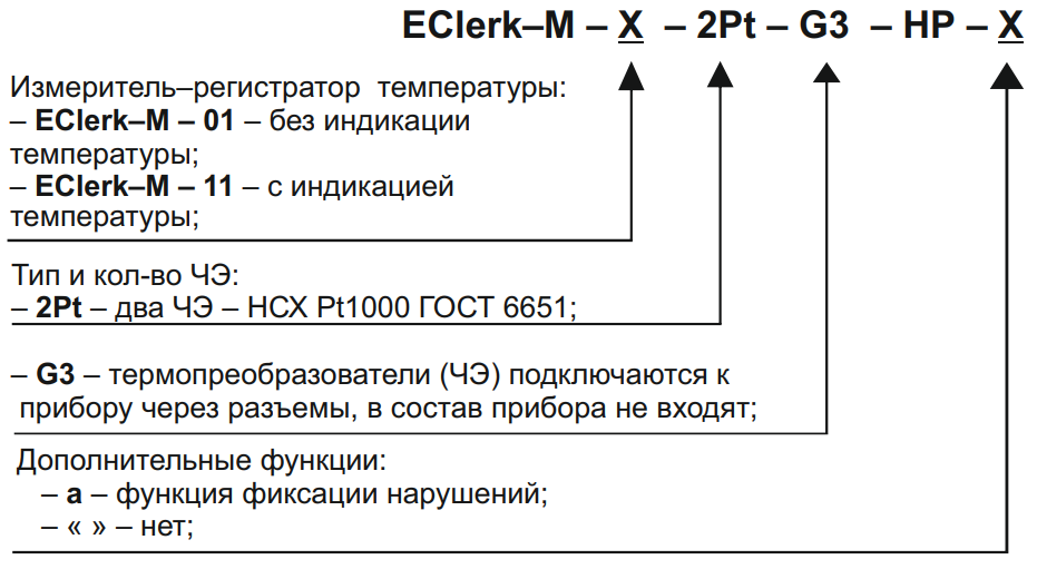 Схема обозначения при заказе регистратора температуры для рефрижераторов