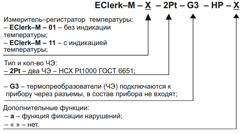 Схема обозначения при заказе регистратора температуры для рефрижераторов
