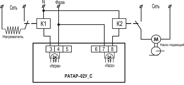 Подключение терморегулятора с выходом оптосимистор РАТАР-02У с выходом С