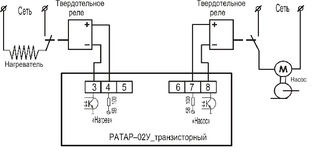 Подключение терморегулятора с выходом оптотранзистор РАТАР-02У с выходом Т