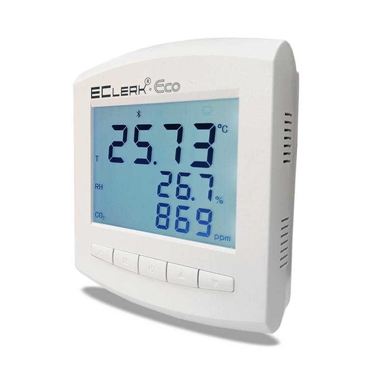 Измеритель качества воздуха (температура, влажность, углекислый газ), сигнализатор EClerk-Eco-RHTC от российского изготовителя НПК Рэлсиб